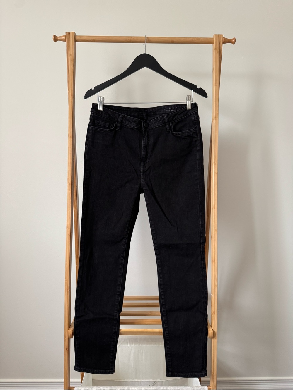 AllSaints Black Denim Jeans with Mid-Rise Waist